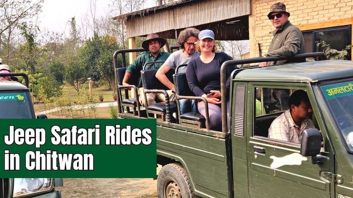 group takes jeep safari in Chitwan
